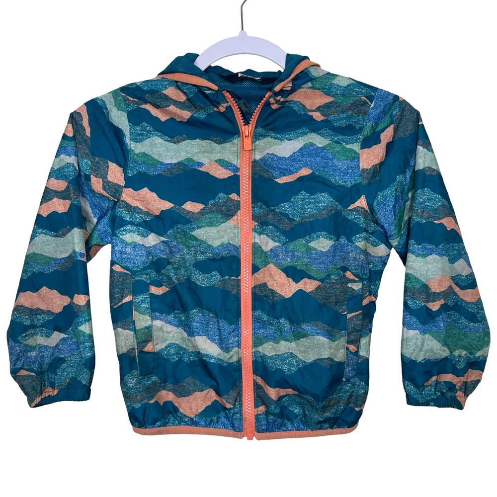 Lands' End Kids Windbreaker Rain Jacket XS 4-5 Blue Mountain Print Packable‎